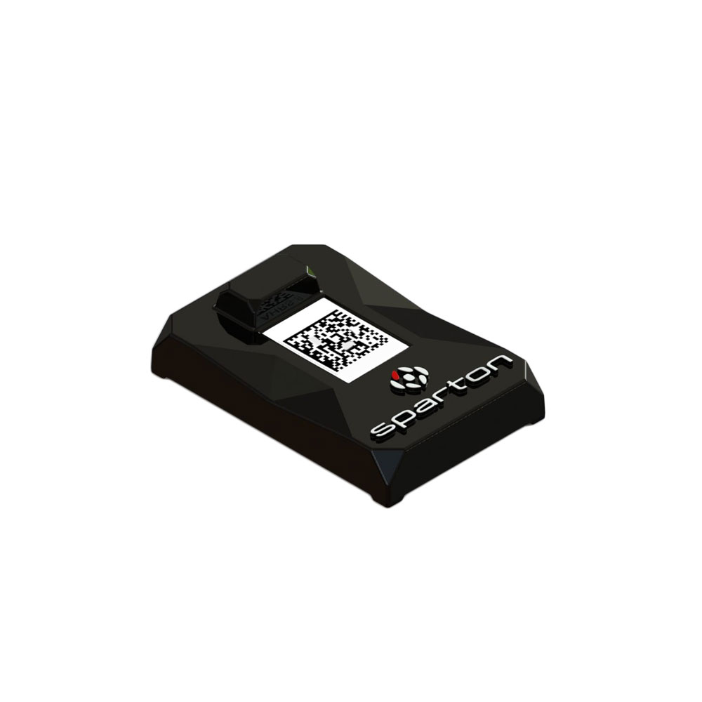 Sparton AHRS-8 Attitude and Heading Reference System (AHRS) module for Subnero underwater acoustic smart modems, shown at an angle with its sensor housing and mounting bracket