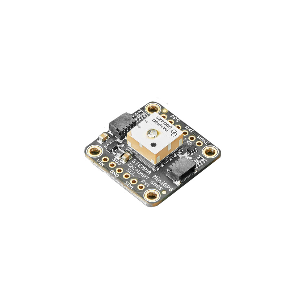 Adafruit PA1010D GPS module for Subnero underwater acoustic smart modems, showing its GNSS antenna and STEMMA connectors
