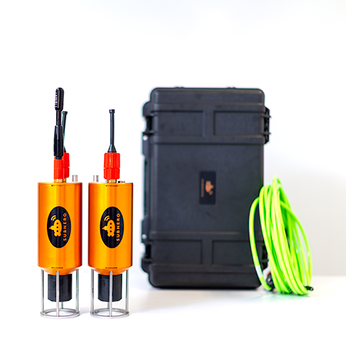 Subnero multi-receiver modem kit including two acoustic smart modems, additional hydrophone cable, and a rugged transport case