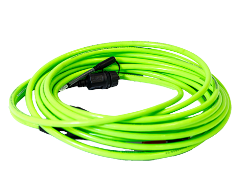 Coiled green subsea cable with wet-mate underwater connector available for Subnero Gen4x acoustic smart modems