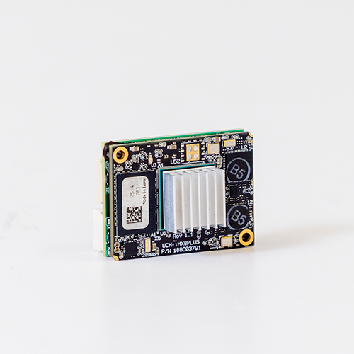 Subnero Gen4x co-processor module (NXP i.MX8M Plus System-on-Module) in top-down view, showing its heatsink-covered ARM Cortex-A53 processor