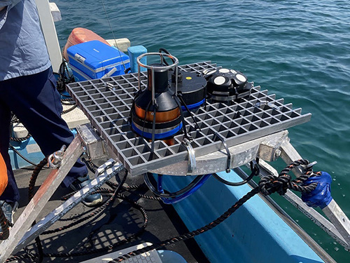 SWIS-ADCP Edition ready to be deployed subsea during a demonstration in Japan